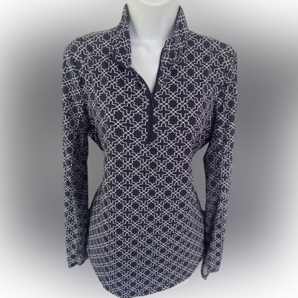 Coconut Row Palm Beach Quarter Zip Top - M navy white, nylon spandex , a